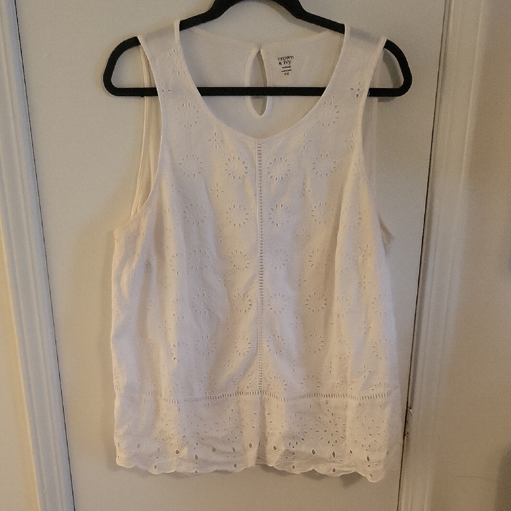 Crown & Ivy White Eyelet Sleeveless Blouse